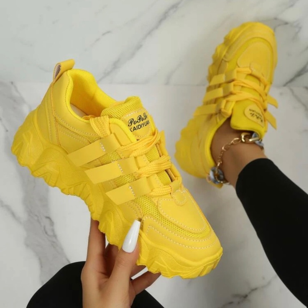 Letter Patch Decor Mesh Panel Lace-Up Front Chunky Sneakers runs small